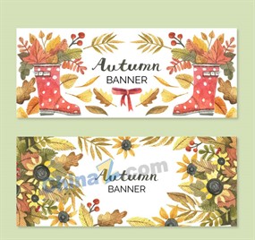 水彩绘秋季元素banner矢量